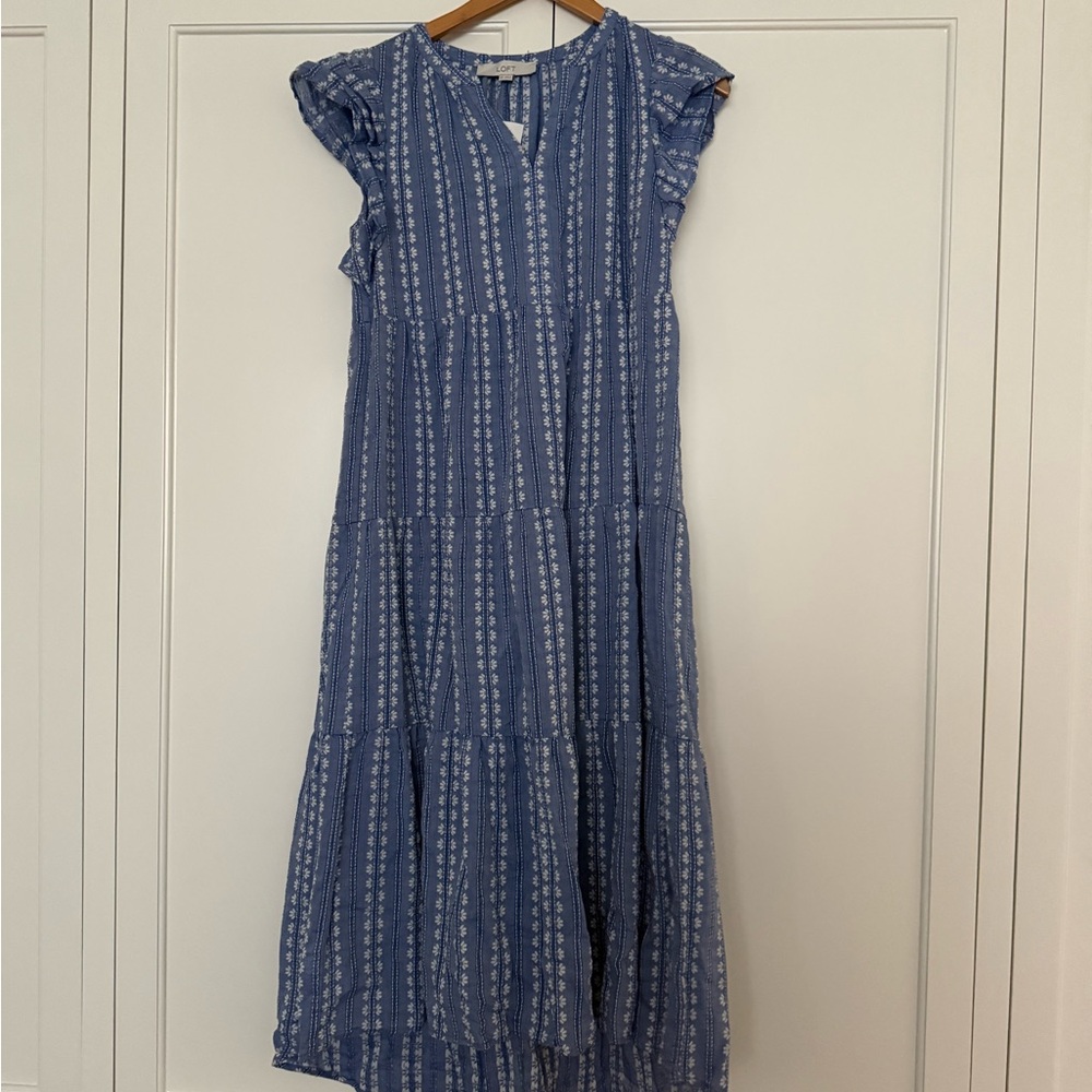 LOFT Blue and White Midi Dress